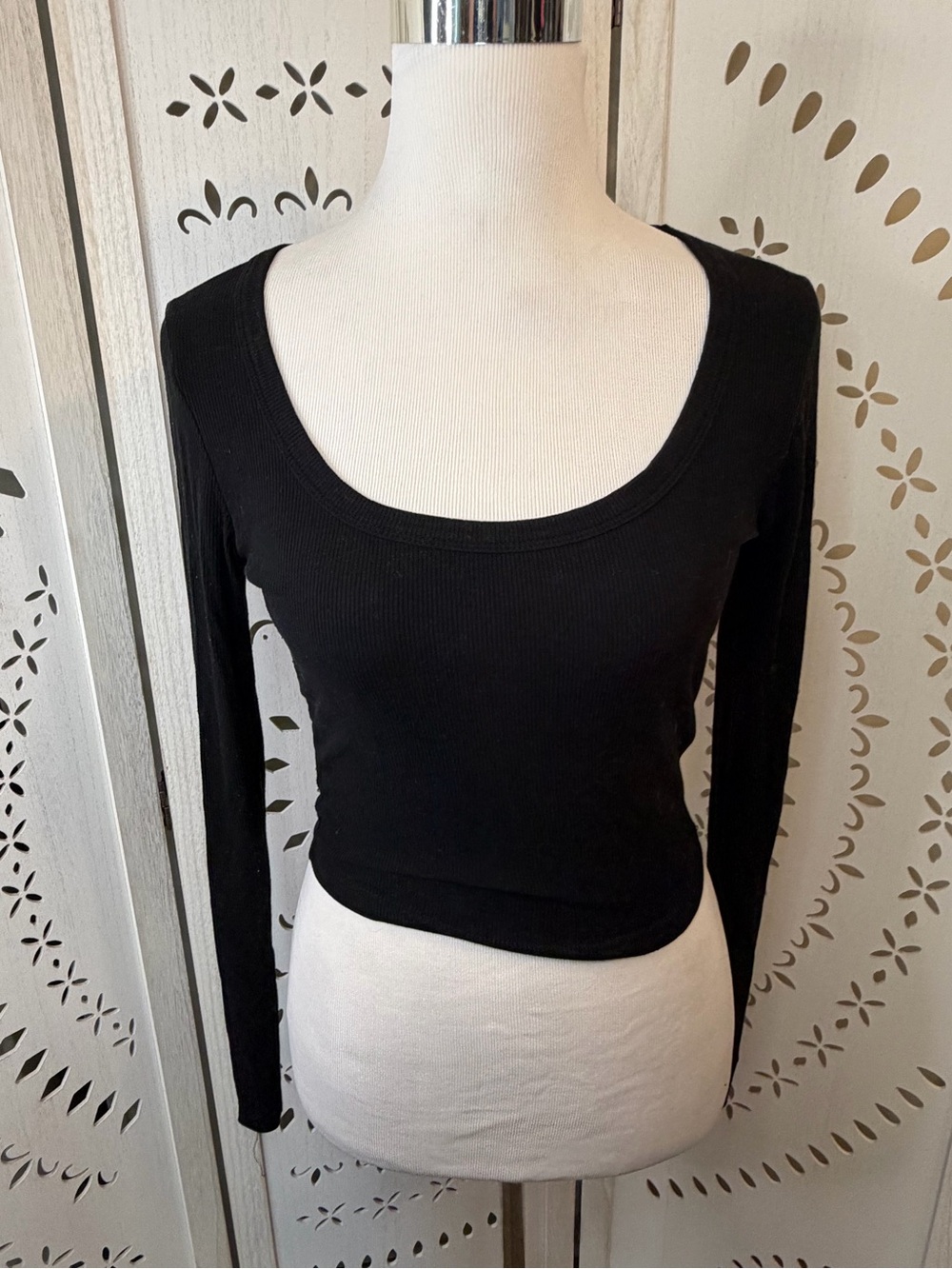 Black Ribbed Long Sleeve Women's Crop Top